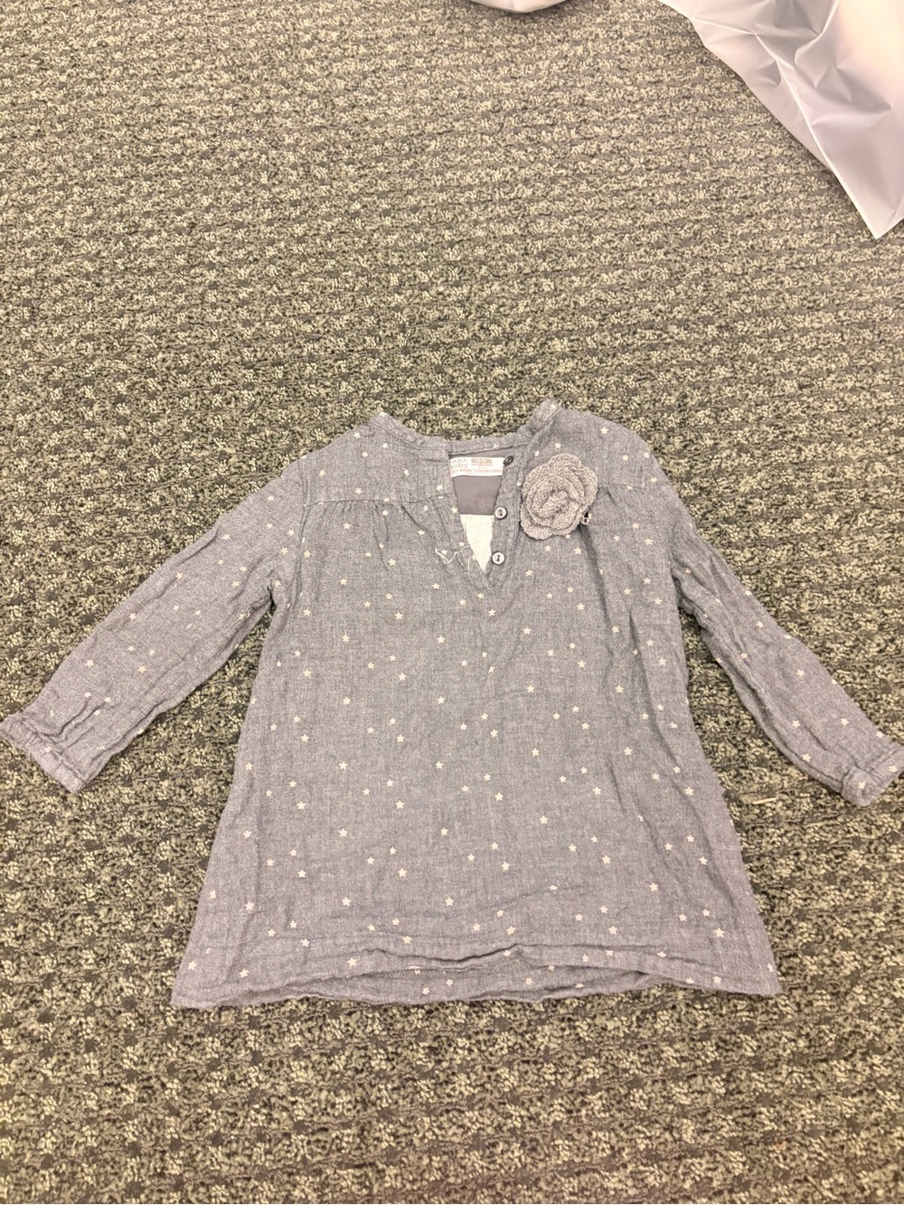 Zara Baby Gray Star Print Tunic Top with Flower Detail Size 12-18 Months